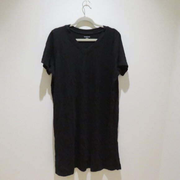 EILEEN FISHER Organic Cotton Slubby Jersey V-Neck Dress Black Minimalist Casual - Picture 3 of 14